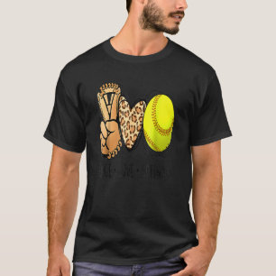 Peace Love Softball Moms Leopard Print Mother's Da T-Shirt