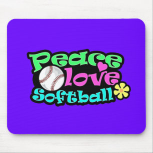 Peace, Love, Softball Mouse Mat
