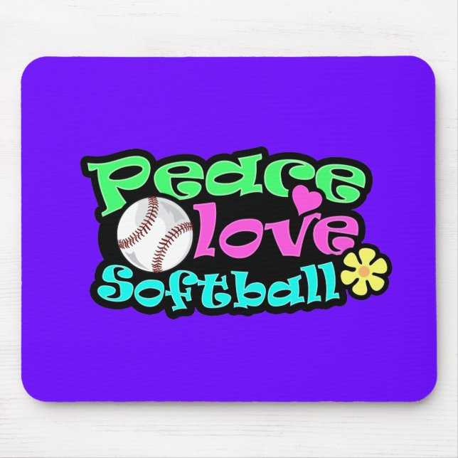 Peace, Love, Softball Mouse Mat (Front)