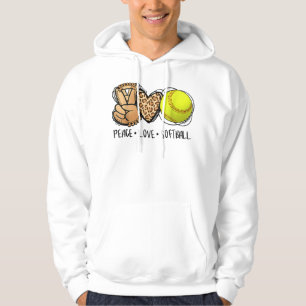 Peace Love Softball Mum Leopard Print Mother's Day Hoodie