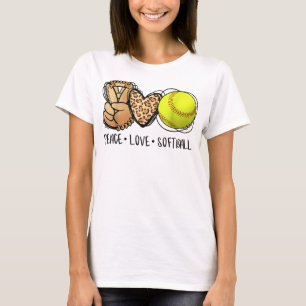 Peace Love Softball Mum Leopard Print Mother's Day T-Shirt