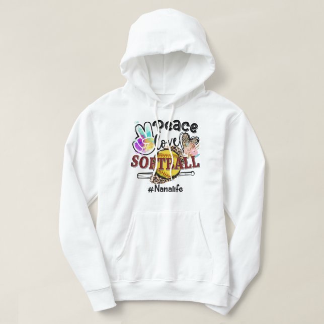 Peace Love Softball Nana Life Mum Grandma Leopard  Hoodie (Design Front)