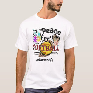 Peace Love Softball Nanna Life Mom Grandma Leopard T-Shirt