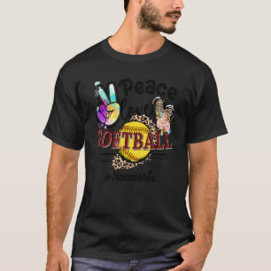 Peace Love Softball Nannie Life Mum Grandma Leopar T-Shirt