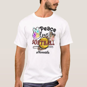 Peace Love Softball Nonni Life Mum Grandma Leopard T-Shirt