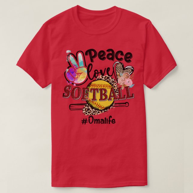 Peace Love Softball Oma Life Mom Grandma Leopard  T-Shirt (Design Front)