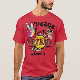Peace Love Softball Oma Life Mom Grandma Leopard  T-Shirt