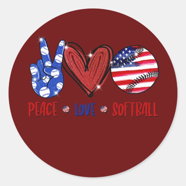 Peace Love Softball Softball USA Flag American  Classic Round Sticker (Front)