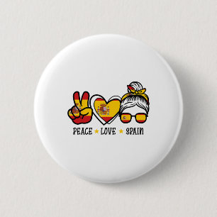 Peace Love Spain Messy Bun Spanish Soccer Fan Wome 6 Cm Round Badge