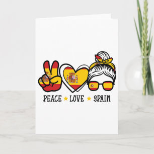 Peace Love Spain Messy Bun Spanish Soccer Fan Wome Card