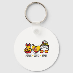 Peace Love Spain Messy Bun Spanish Soccer Fan Wome Key Ring