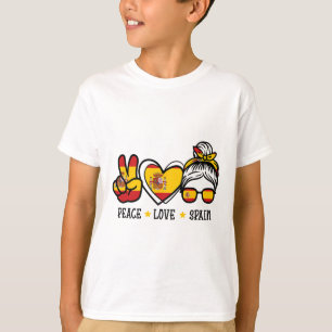 Peace Love Spain Messy Bun Spanish Soccer Fan Wome T-Shirt