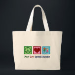 Peace Love Special Education Large Tote Bag<br><div class="desc">Peace Love Special Education teacher or child Christmas gift for someone who works with children who have special needs in a resource room or school. A cute special ed present featuring a peace sign,  heart,  and playing kids.</div>