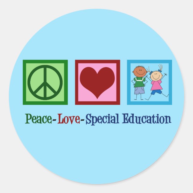 Peace Love Special Education Teacher Classic Round Sticker (Front)