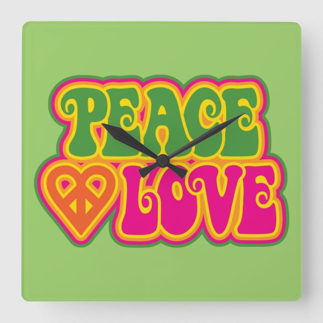 Peace Love Square Wall Clock (Front)