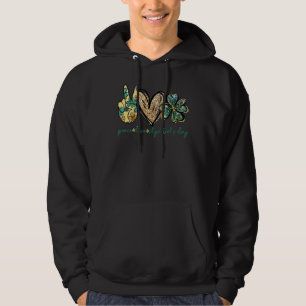 Peace Love St Patrick Day Glitter Heart Irish Luck Hoodie