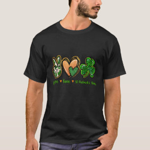 Peace Love St Patrick's Day Leopard Lucky Shamrock T-Shirt