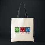 Peace Love Stamps Tote Bag<br><div class="desc">Peace Love Postage Stamps. A cute stamp collector gift for someone who collects cool postage. A fun philately present for someone into stamp collecting or a philatelist who studies stamps.</div>