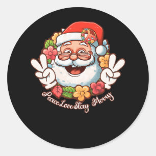 Peace Love Stay Merry Christmas Hippie Santa Peace Classic Round Sticker