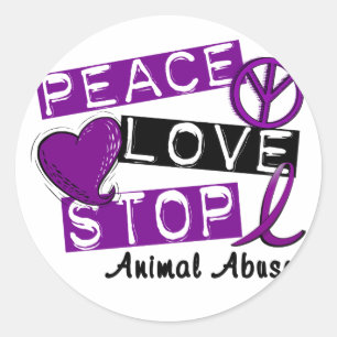 PEACE LOVE STOP Animal Abuse Classic Round Sticker