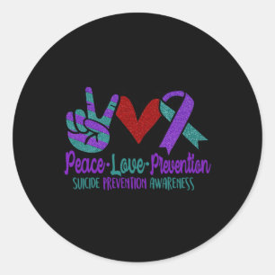 Peace Love Suicide Prevention Awareness Teal Purpl Classic Round Sticker