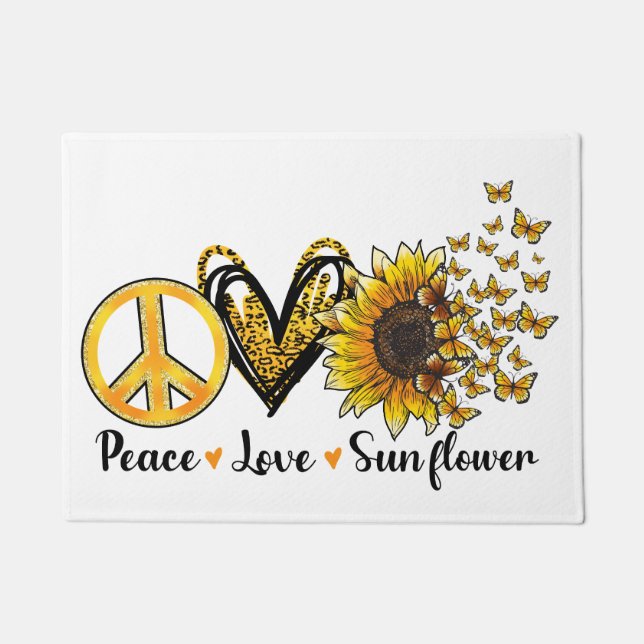 "Peace, Love, Sunflower"  Doormat (Front)