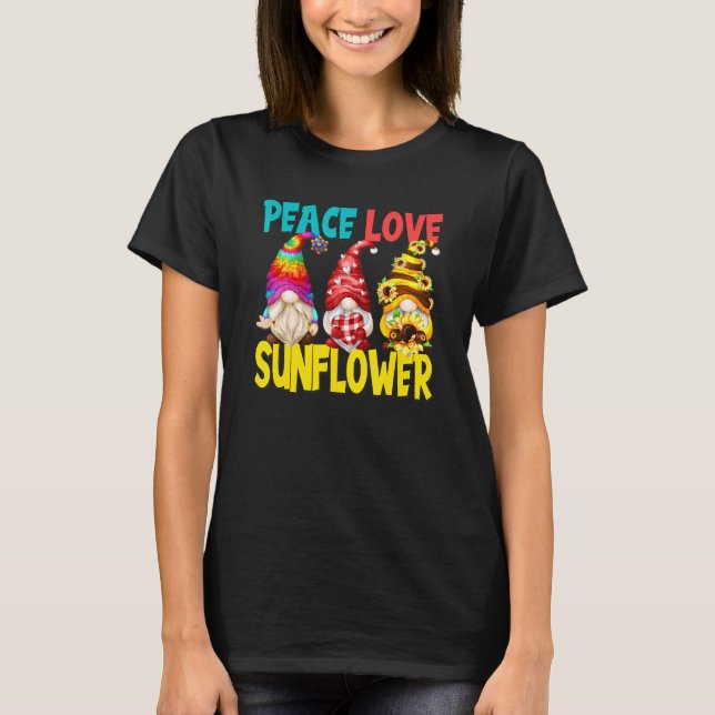 Peace Love Sunflower Gnomes For Women  Gardening T-Shirt (Front)