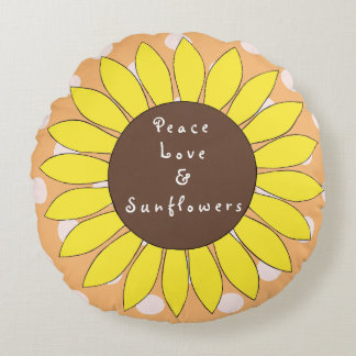 Peace Love & Sunflowers Round Polka dot Pillow