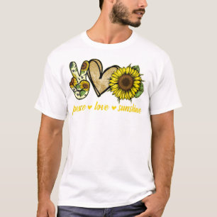 Peace Love Sunshine Gold Heart Sunflower  T-Shirt