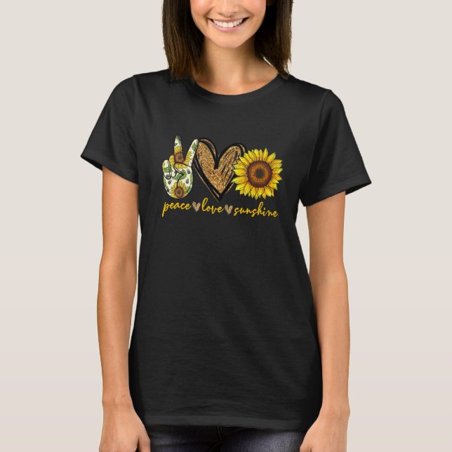 Peace Love Sunshine Heart Sunflower Gold Glitter H T-Shirt (Front)