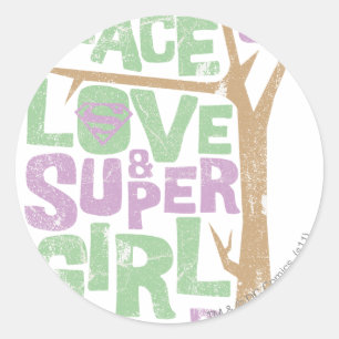 Peace Love & Supergirl Power Classic Round Sticker