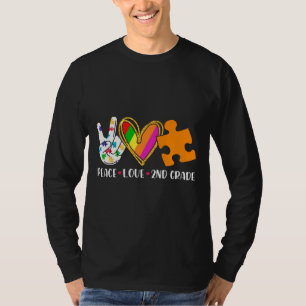 Peace Love Support Autism Second Grade Student Tea T-Shirt