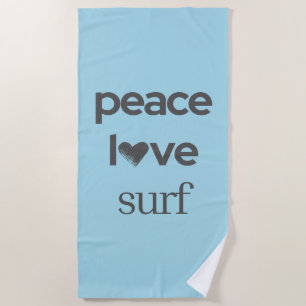 Peace Love Surf Life Coastal Blue Surfing Graphic Beach Towel