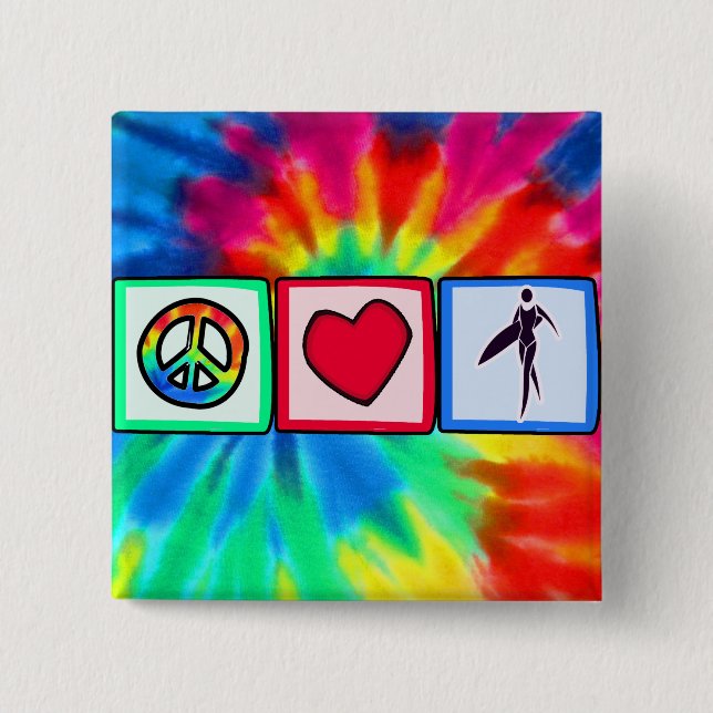 Peace, Love, Surfer Girls 15 Cm Square Badge (Front)