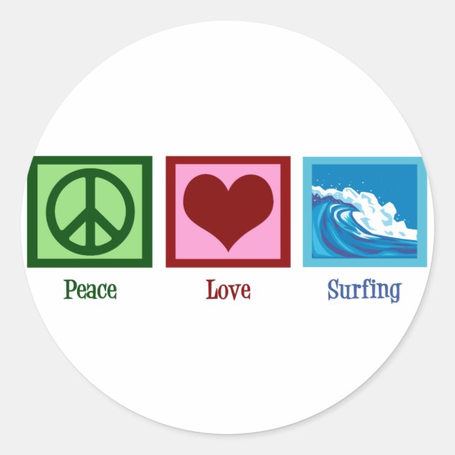 Peace Love Surfing Classic Round Sticker (Front)