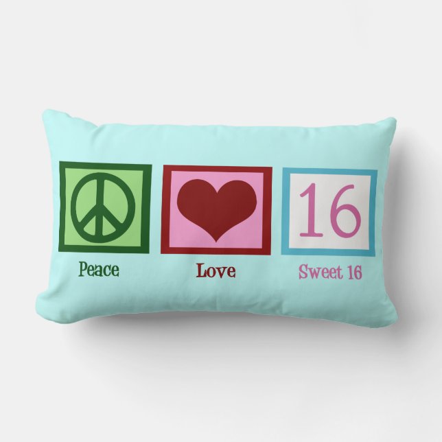 Peace Love Sweet 16 Birthday Girl Lumbar Cushion (Front)
