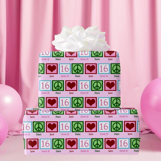 Peace Love Sweet 16 Birthday Wrapping Paper (Creator Uploaded)