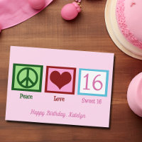 Peace Love Sweet 16 Pretty Pink 16th Birthday