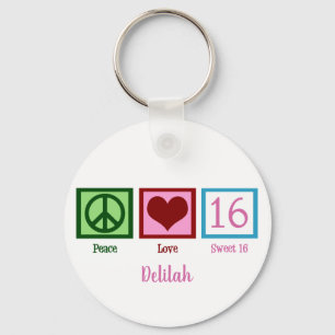 Peace Love Sweet Sixteen Custom 16th Birthday Key Ring