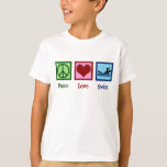Peace Love Swim Cute Swimming Kids T-Shirt<br><div class="desc">Pretty Peace Love Swim tee for a swimmer or lifeguard. A cute gift for your swim coach or members of your competitive swim team. I love cool swimming shirts.</div>