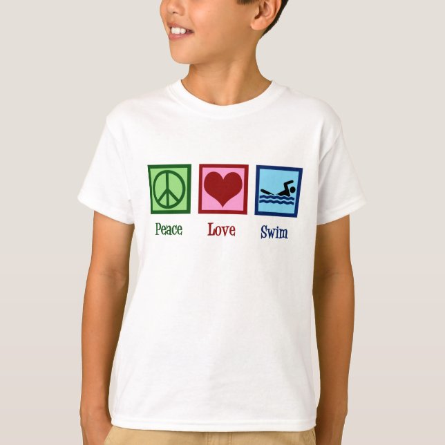 Peace Love Swim Cute Swimming Kids T-Shirt (Front)