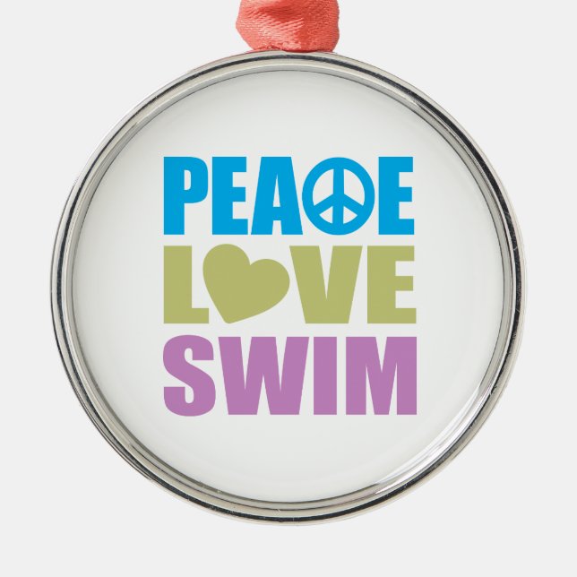 Peace Love Swim Metal Tree Decoration (Front)