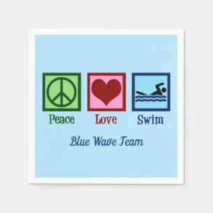 Peace Love Swim Team Custom Blue Pool Party Napkin
