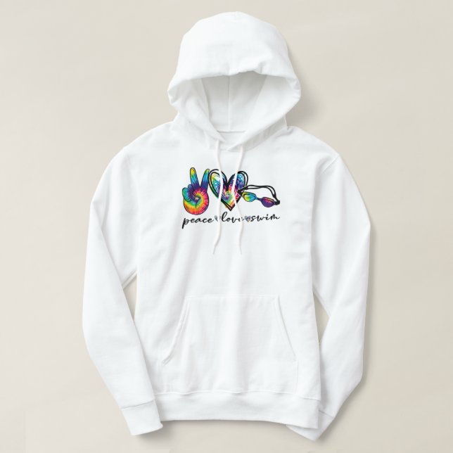 Peace Love Swim Tie Dye Swimmer Swimming Gifts Sum Hoodie (Design Front)