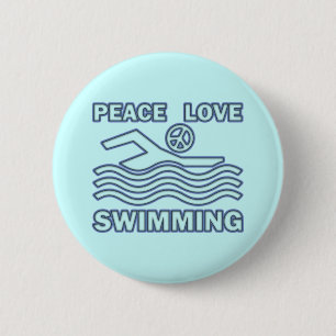 PEACE LOVE SWIMMING 6 CM ROUND BADGE