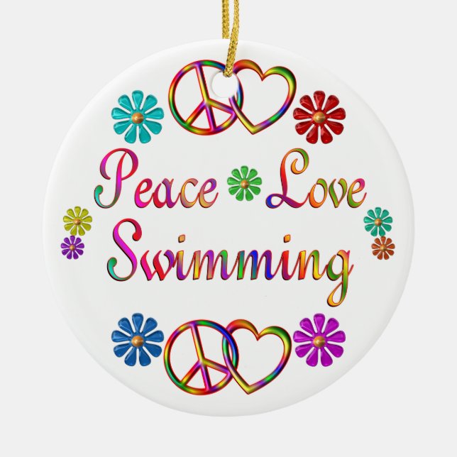 PEACE LOVE SWIMMING CERAMIC TREE DECORATION (Front)