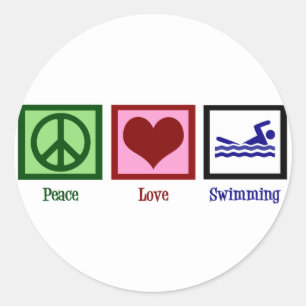 Peace Love Swimming Classic Round Sticker