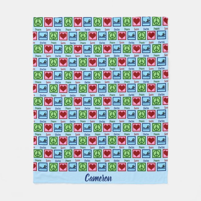 Peace Love Swimming Custom Swim Team Fleece Blanket (Front)