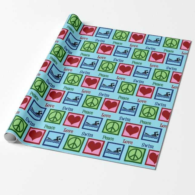 Peace Love Swimming Cute Swimmer Birthday Wrapping Paper (Unrolled)