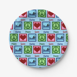 Peace Love Swimming Paper Plate